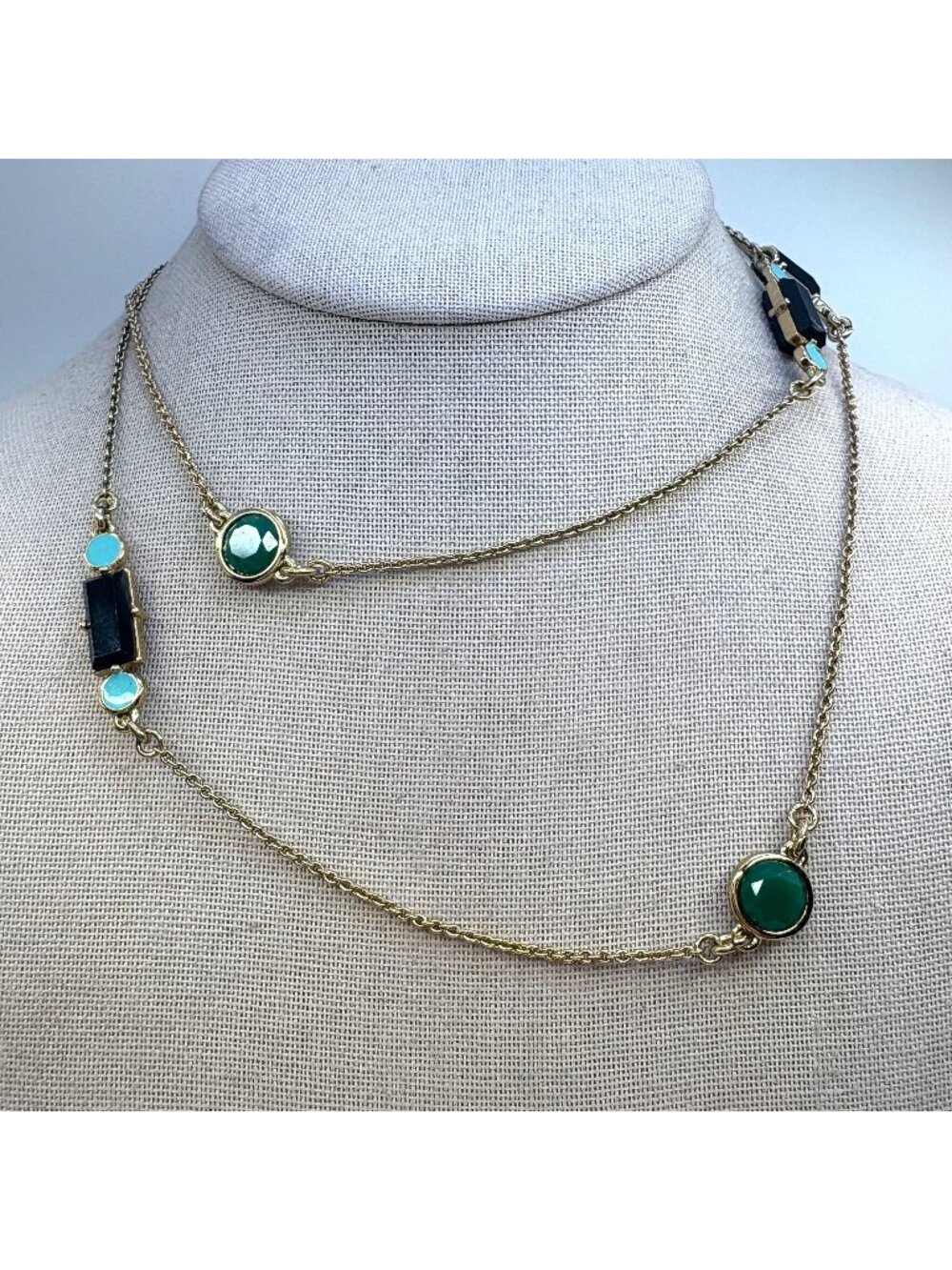 Kate Spade Turquoise Blue & Green Gemstone Station Necklace Size 36" Length
